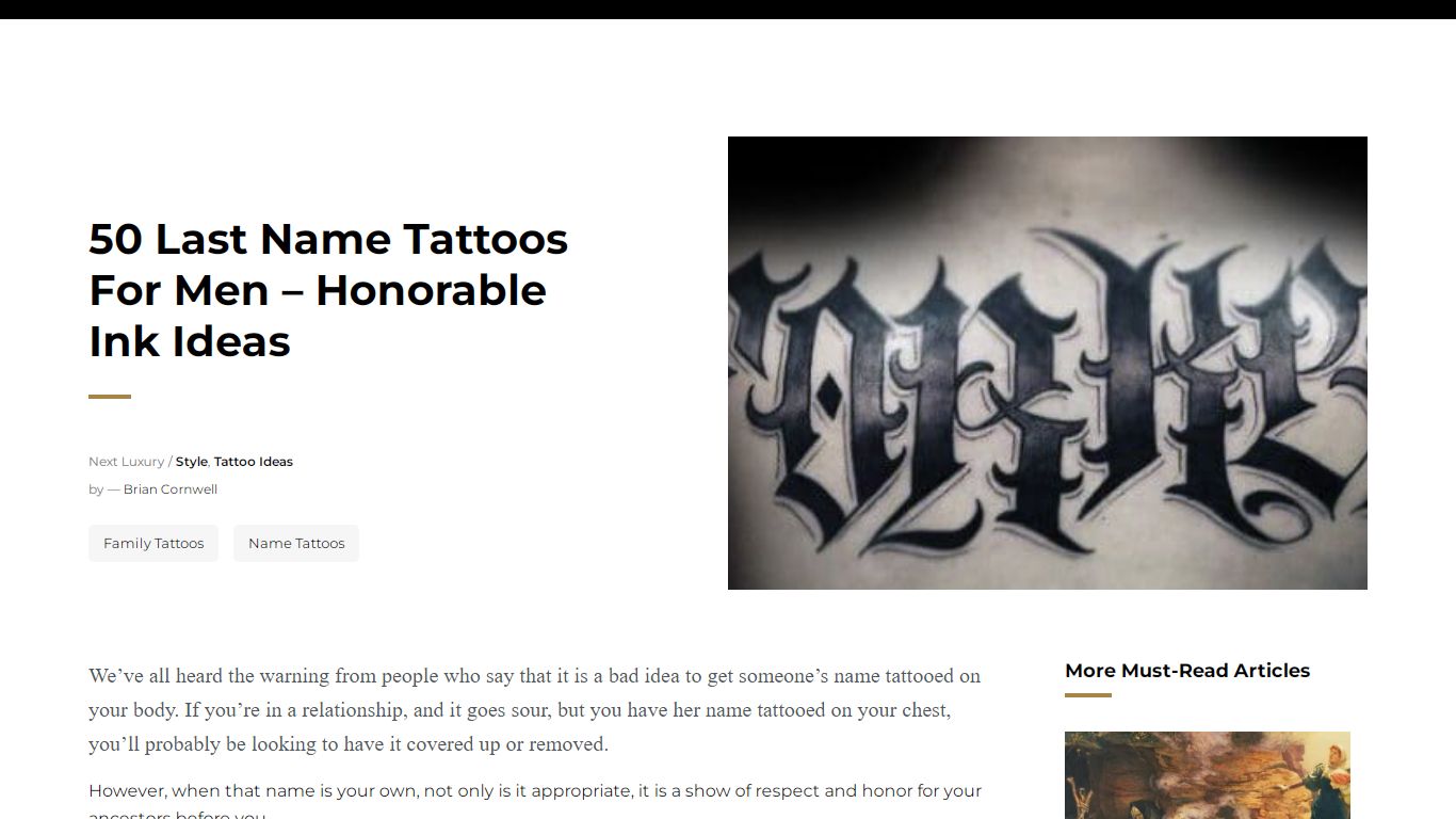 50 Last Name Tattoos For Men - Honorable Ink Ideas - Next Luxury